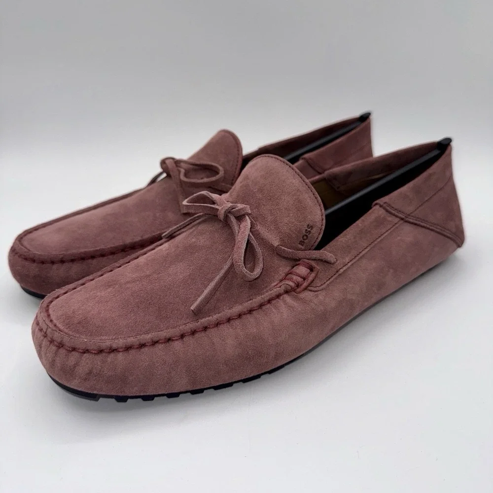 Hugo Boss Driver Mix Saddle Loafers‎ Men's Size 9.5 Open Pink Suede Dustbags
